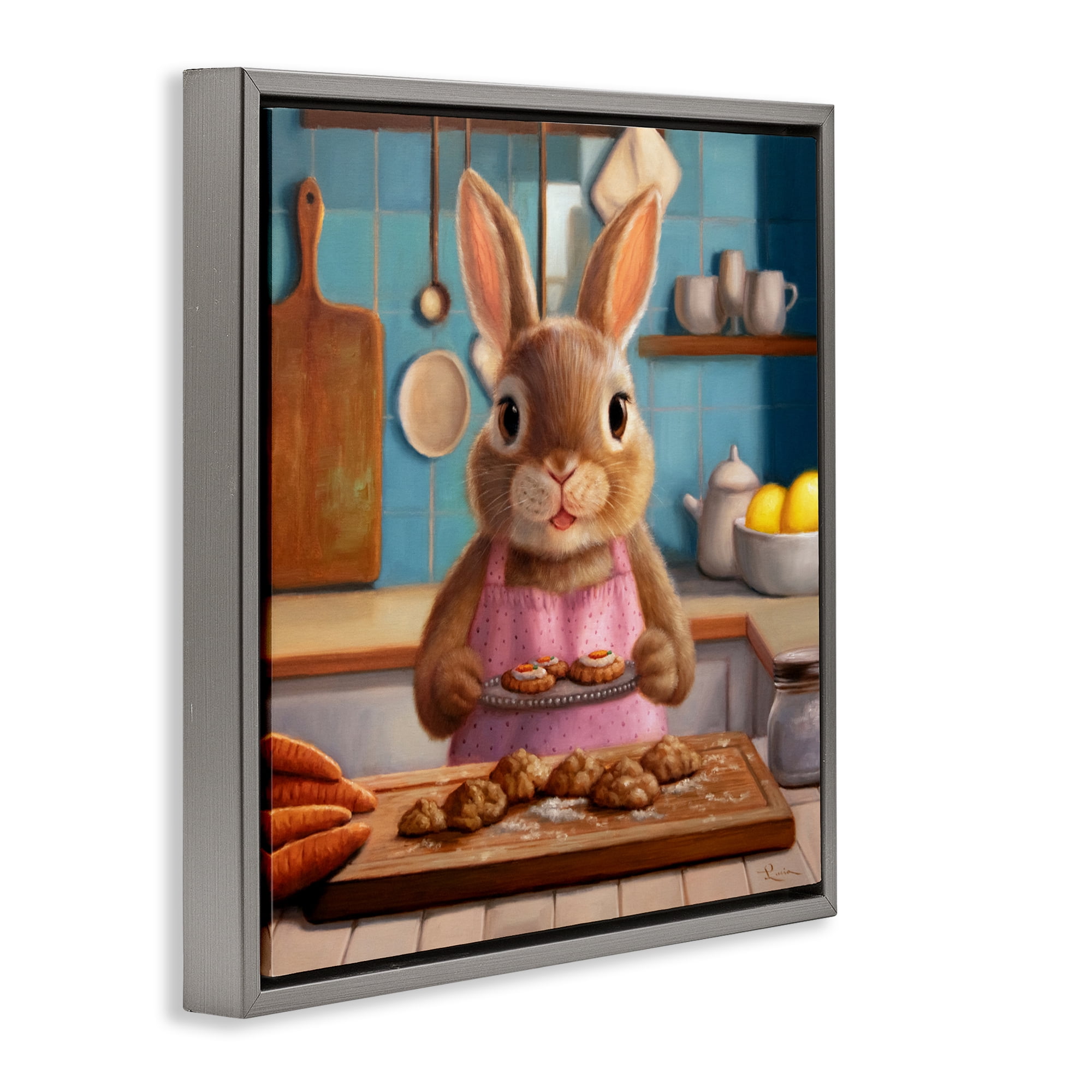 Stupell Industries Mrs. Bunny Bakewell Gray Framed Floater Canvas Wall Art, design by Lucia Heffernan