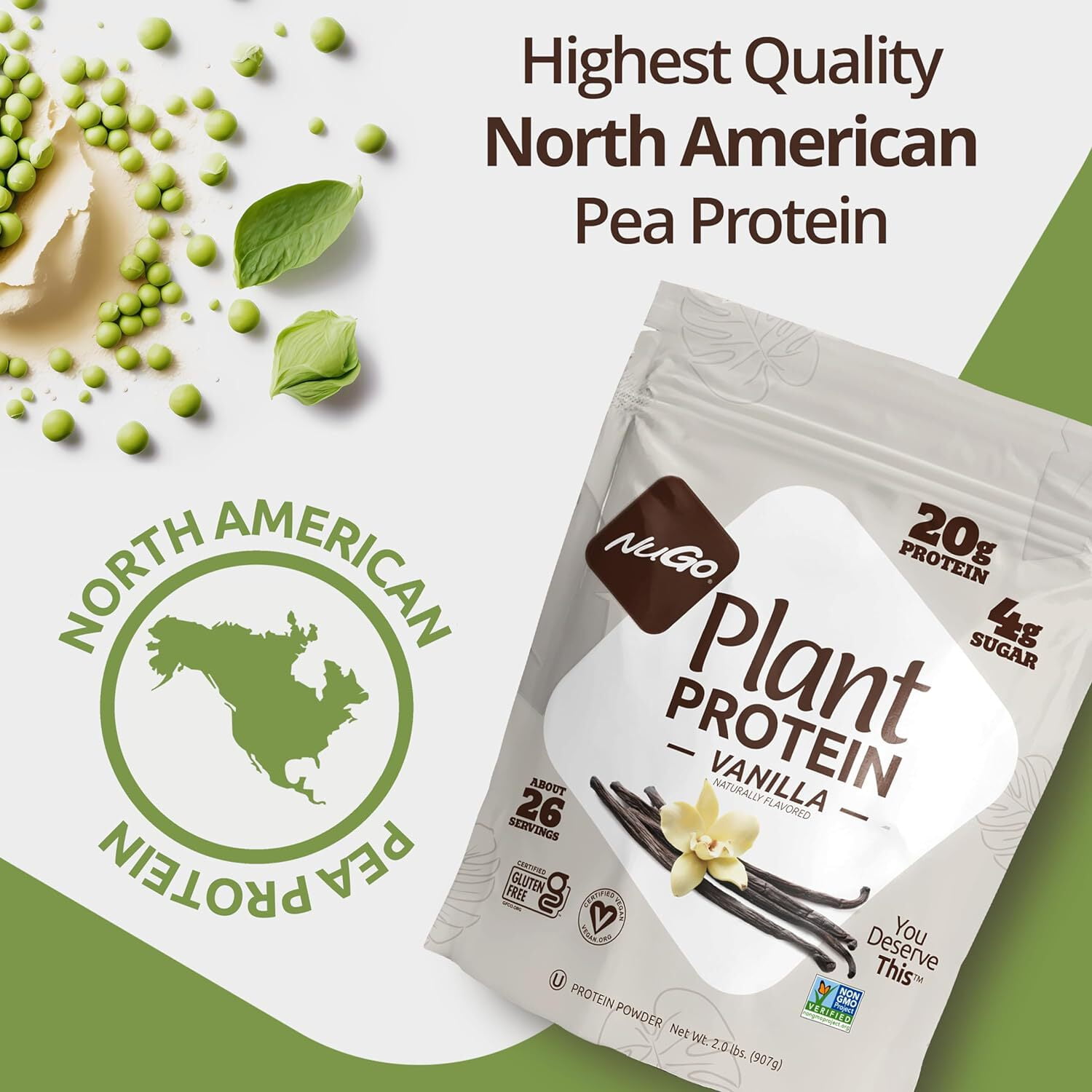 NuGo Plant Protein Powder Vanilla 20g Vegan Pea Protein Gluten Free 2 lbs