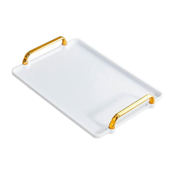 Bandeja de servir con asa, bandeja de té, organizador de mostrador, bandeja para mesa de centro blanco medio