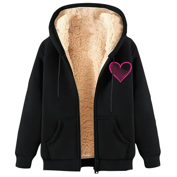 Oalirro Zip Up Hooded Coat for Women Sherpa Lined Fleece Overcoat Winter Warm Jacket Casual Thick Outwear with Pockets