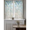 thumbnail image 4 of Green Blue Geometric Tier Curtains 45 Inch Length, Sheer Curtains for Bedroom Living Room Window Modern Abstract Ombre Rod Pocket Voile Drapes Kitchen Curtains Small Half Window 27.5"x45" 2 Panels, 4 of 7