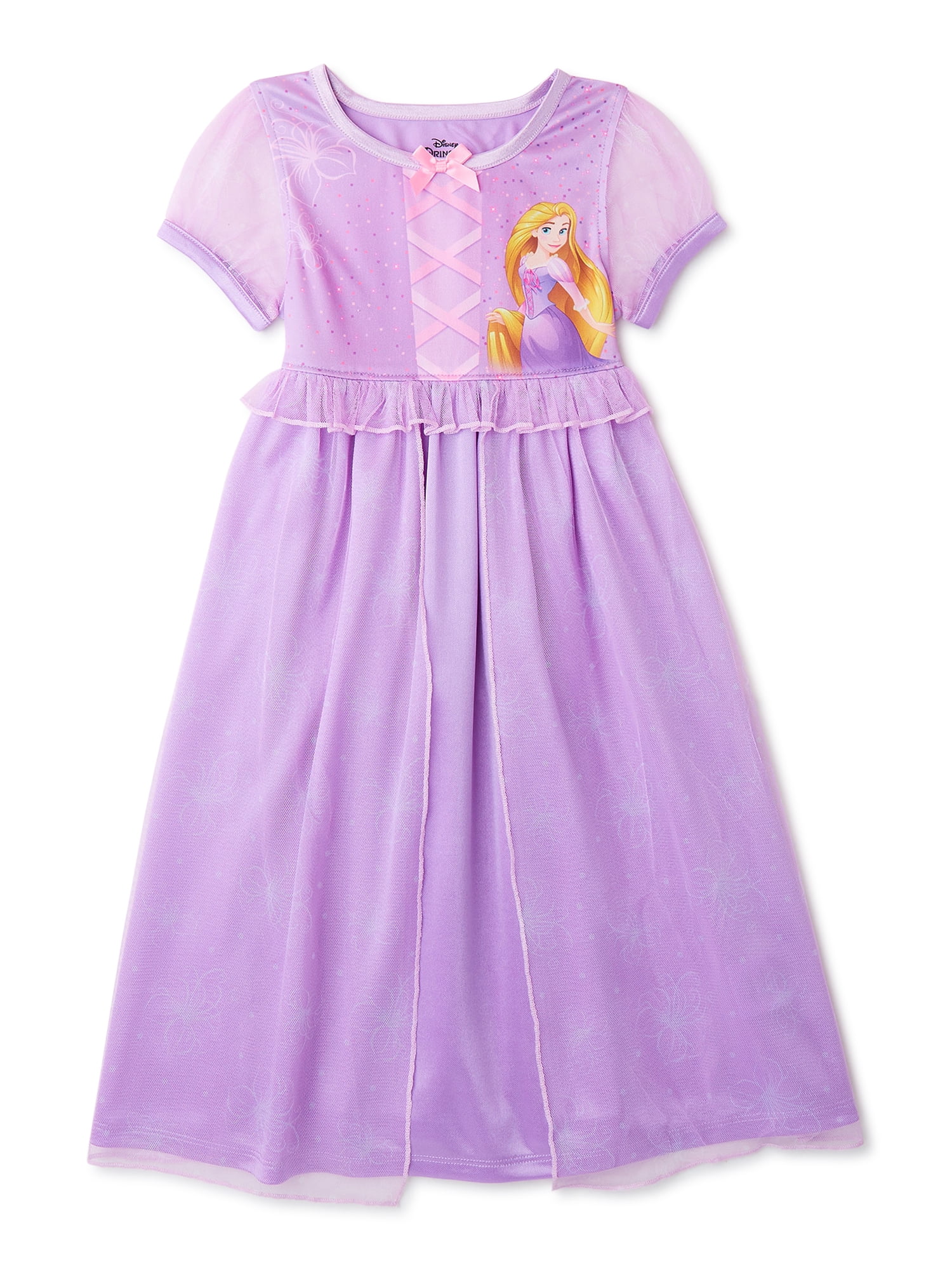 Disney Princess Girls Rapunzel Pajama Nightgown with Short Sleeves, Sizes 2T-5T