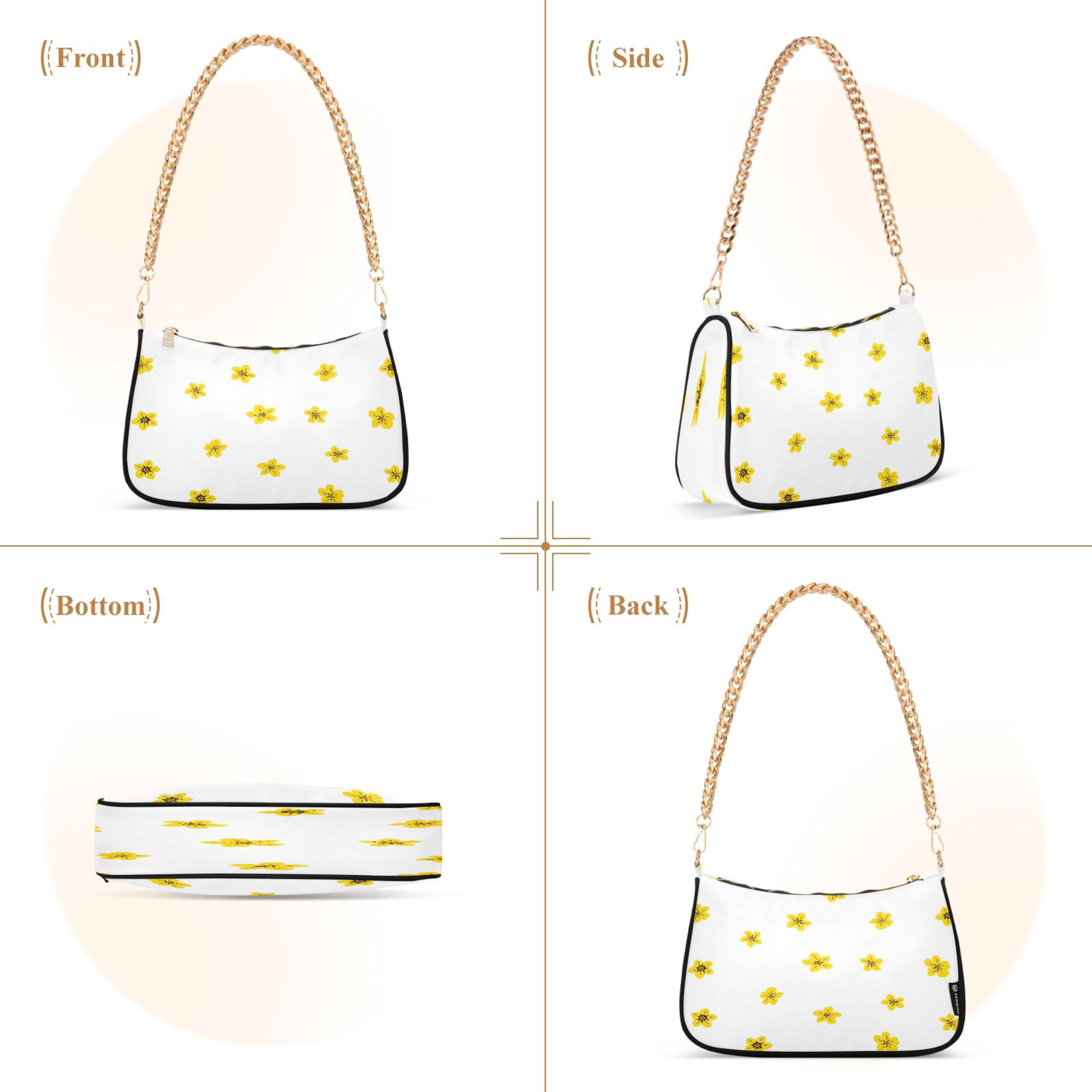 Ryvnso Floral Yellow Womens Chain Shoulder Bag Tote Handbags Clutch Hobo Purse with Zipper for Travel