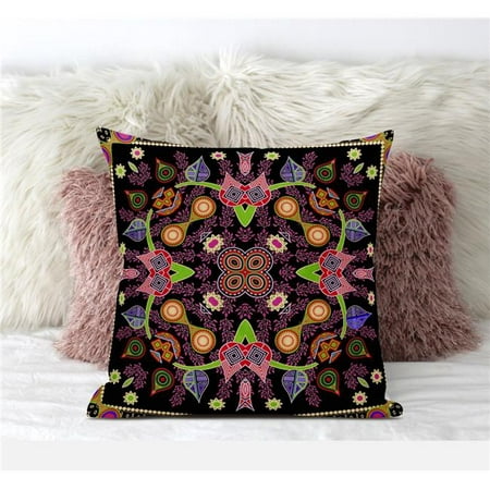 

Amrita Sen Designs CAPL679FSDS-BL-20x20 20 x 20 in. Paisley Pattern Square Suede Blown & Closed Pillow - Black Gold & Pink
