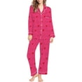 thumbnail image 5 of Pajama Sets for Women 2 Piece Casual 2 Piece Valentines Day Print V Neck Button Long Sleeve Set Women's Sleepwear,Hot Pink,M, 5 of 5