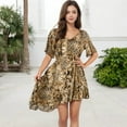 thumbnail image 2 of Women's Animal Print High-Low Dress with Short Sleeves and V-Neckline Flowy Silhouette- X Large, Brown, 2 of 7