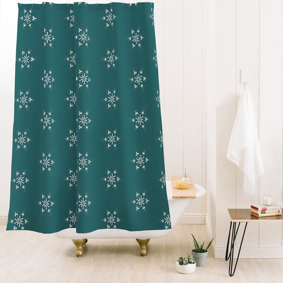 Society6 Sheila Wenzel-Ganny Holiday Green Snowflakes Shower Curtain 71" x 74"