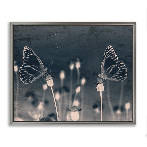 Stupell Industries Bohemian Abstract Grey Butterflies Meadow Gray Floating Frame Canvas Art, 31 x 25, by Kim Allen