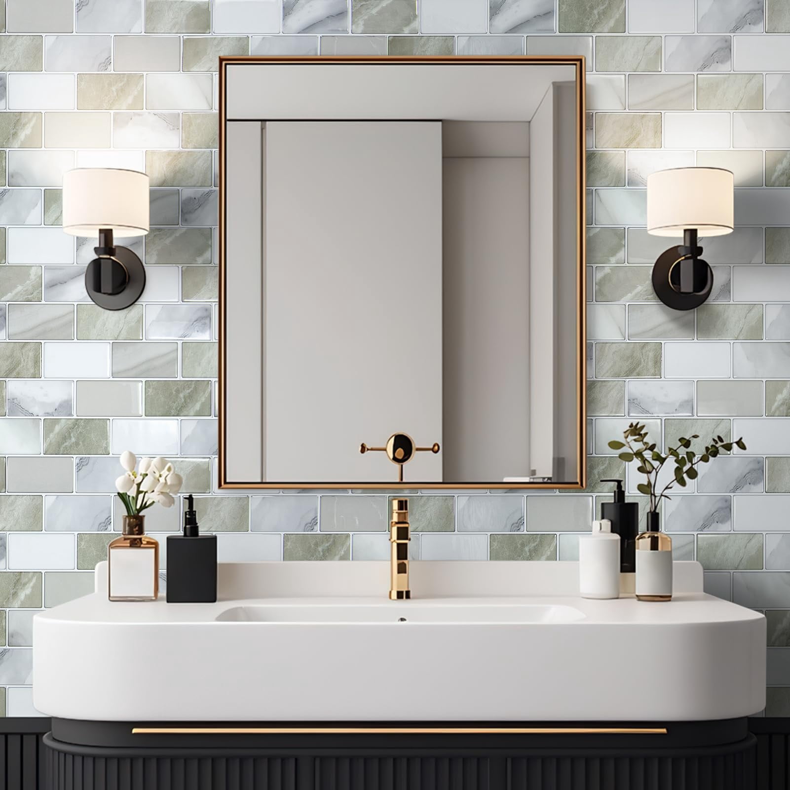 Peel And Stick Beige & White Wall Tiles - 12"x12" Thickened Design Backsplash  Self-adhesive Tile For Kitchen Bathroom Decor