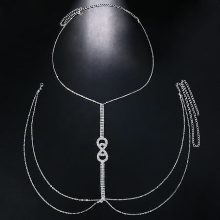 MATROOY Nipple Jewelry Beach Crystal Chest Bra Chain Women Body Decoration Lingerie-silver