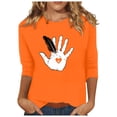 thumbnail image 2 of Wanfds Hauts Décontractés Orange pour Femmes Manches Courtes Col Rond Manches Trois-Quarts L, 2 of 3