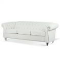 thumbnail image 5 of 3 Seater Sofa Couch, 84" Rolled Arm Three Seater Sofa Button Tufted Couch with Channel Tufted Seat Back, Upholstered Sofa Chesterfield Polyester Faux Settee for Living Room, White, 5 of 7
