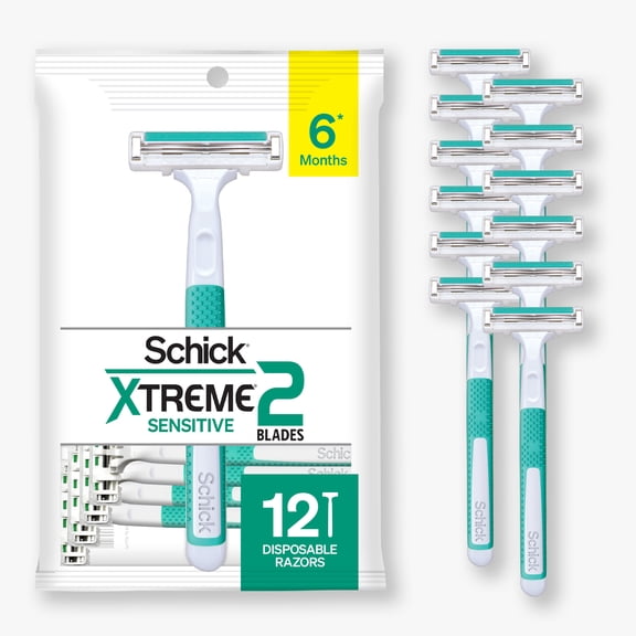 Schick Xtreme 2 Sensitive, 2-Blade Disposable Razors for Men, 12 count