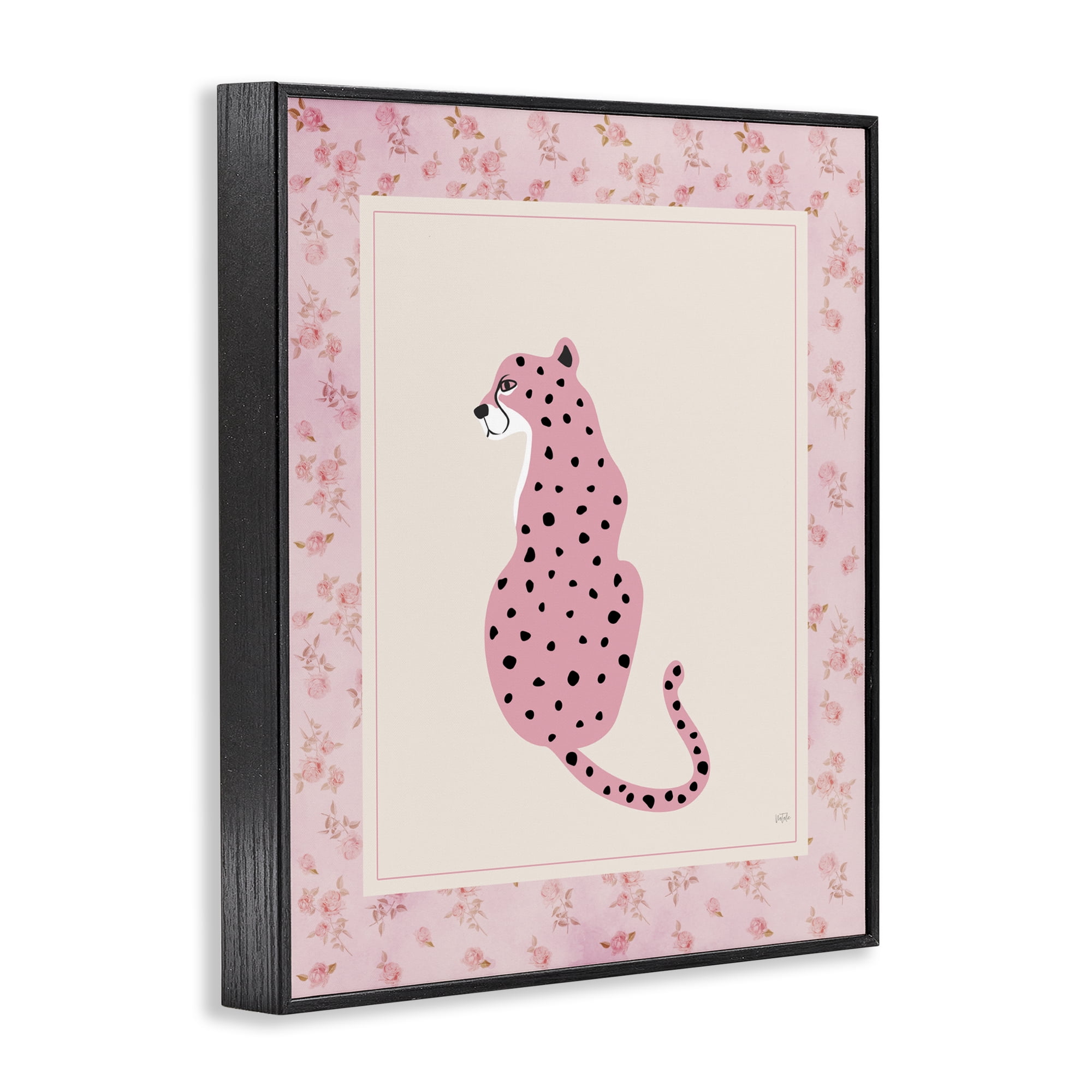 Stupell Industries Pink Sitting Cheetah with Border Black Framed Giclee Art, design by Natalie Carpentieri