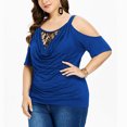 thumbnail image 2 of Olyvenn Women's Trendy Plus Size Ruched Blouses Stylish Solid Tops Trendy Lace V Neck Shirts Oversized Loose Casual Tunic Blouse Clothing Fashion Summer Off Shoulder Short Sleeve Tees Blue 16, 2 of 9
