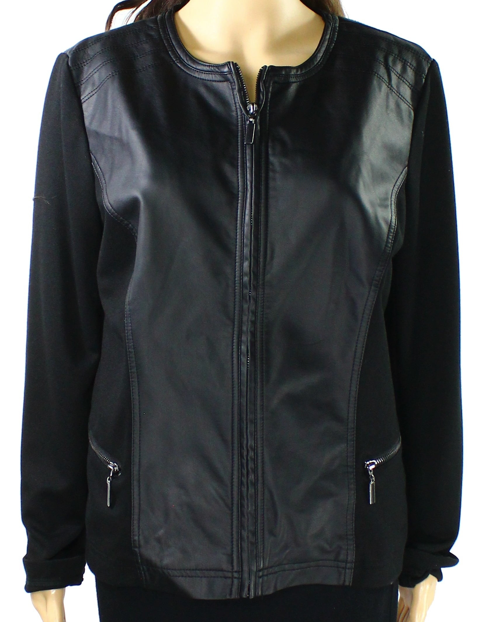 Alfani Alfani NEW Deep Black Womens Size XL Faux Leather FrontZip