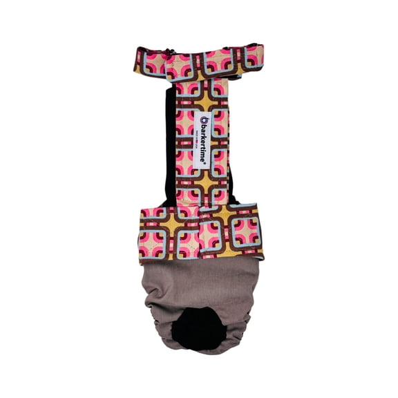 Barkertime Mid Century Pop on Beige Dog Diaper Overall