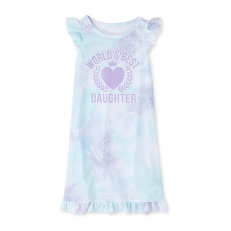 The Childrens Place Cap Sleeve 'World's Best Daughter' Tie-Dye Pajama Nightgown (Big (Best Place For Baby Clothes)