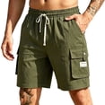 thumbnail image 2 of Sheghy Work Pants for Men 100%Cotton Men's Solid Color Casual Sports Elastic Waist Drawstring Pocket Cargo Shorts, 2 of 6