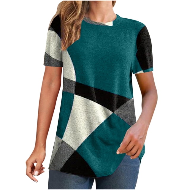 Chemises à Manches Courtes pour Femmes Mode pour Femmes Confortable Décontracté Col Rond Haut Imprimé à Manches Courtes Blouse Blouses à Manches Courtes pour Femmes Hauts à Manches Courtes pour Femmes Blouse à Manches Courtes pour Femmes