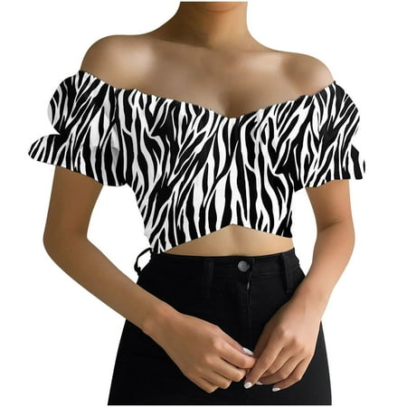 

Woman s Strapless Short Sleeve Printing Off Shoulder Ruched Crop Blouse Tops Cold Shoulder Maternity Blouses Black XXL