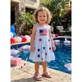 thumbnail image 3 of Loicainy Baby Toddler Girl 4th of July Dresses 6 12 18 24 Months 2T 3T 4T Striped Flag Star Tie Shoulder A-line Smocked Dress for Summer, 3 of 9