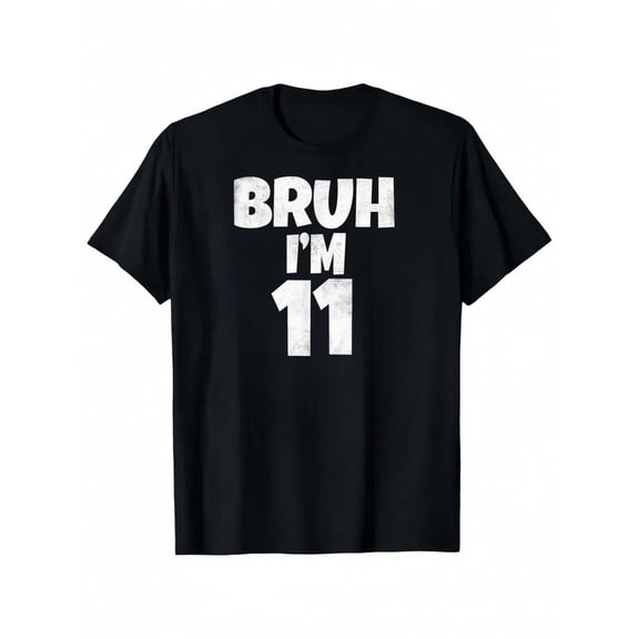 MAWOTEA Bruh I'm 11 Letter Print Summer Graphic T-shirts for Outdoor Sports and Daily Wearing, Young Girls T-Shirts, Size from 3-13Y