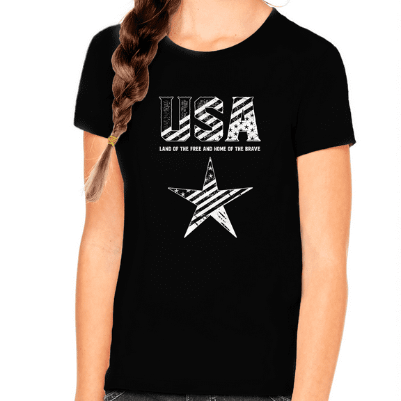 4th of July Shirts for Girls USA Shirt Independence Day USA Flag Graphic Tees for Girls Patriotic Shirts