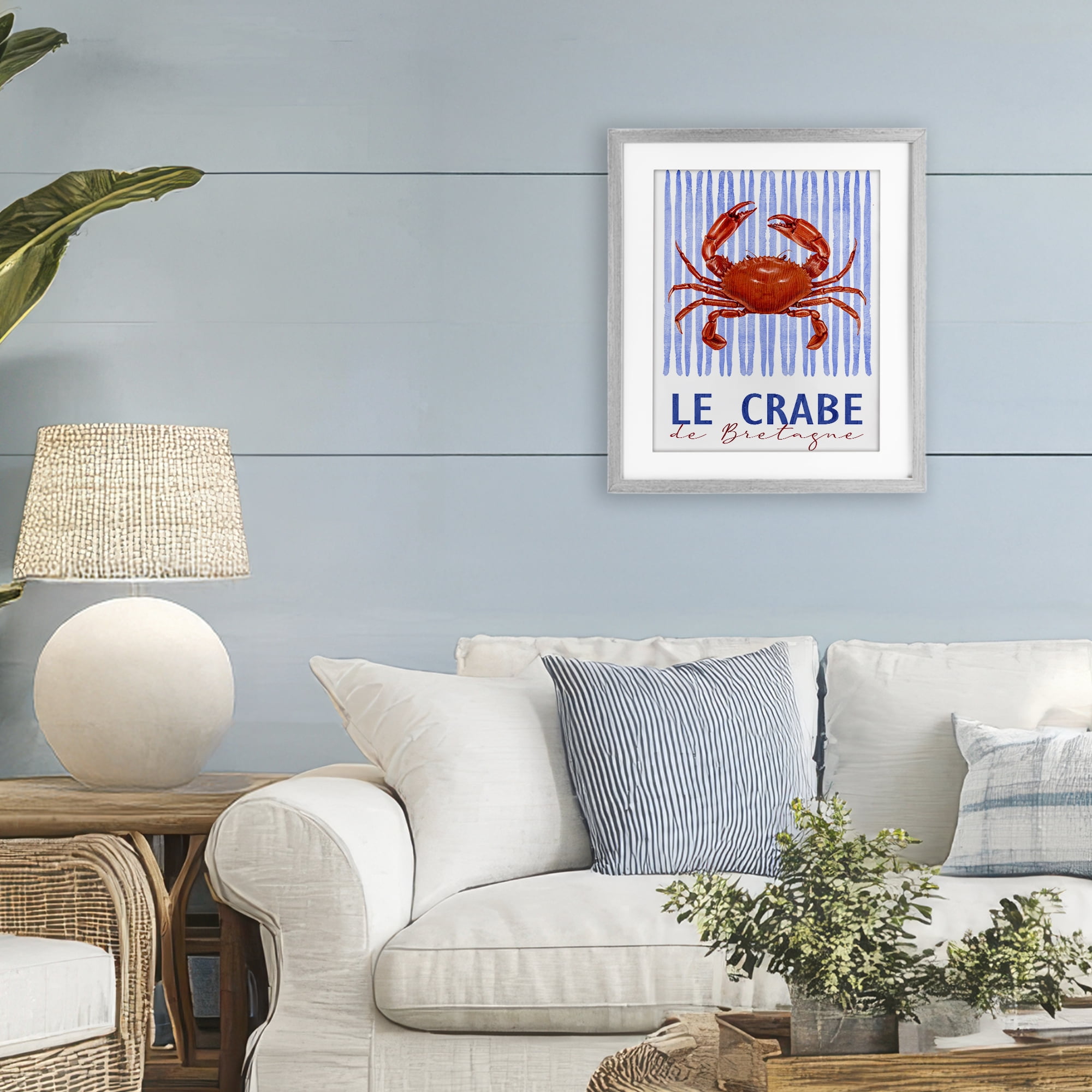 Stupell Industries Le Crabe Nautical Stripes Gray Framed Print Under Glass, design by Kim Allen