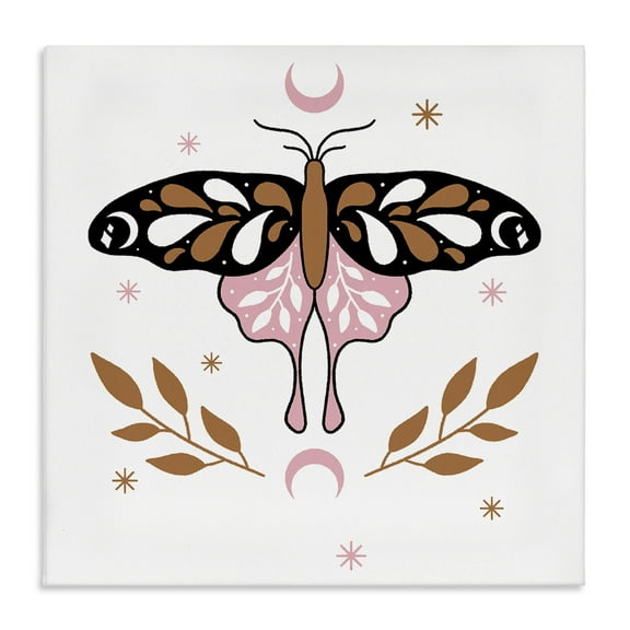 Stupell Industries Moth & Crescent Moons Animals Painting Wrapped Canvas Art Print Wall Art, 17 x 17