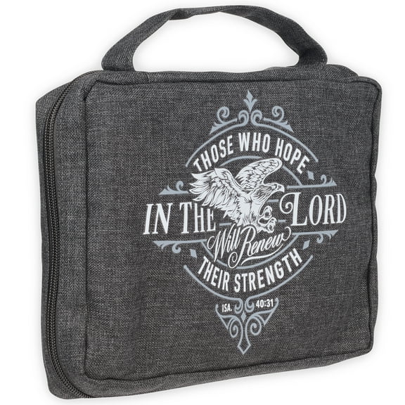Christian Art Gifts Polyester Bible Cover with Zippered Pocket and Pen Storage for Men and Women: Hope in The Lord - Isaiah 40:31 Inspirational Bible Verse, Black Charcoal Gray, Large