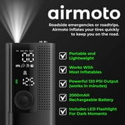 Airmoto Tire Inflator Portable Air Compressor - Air Pump for Car Tires with Tire Pressure Gauge (120 PSI) - One Click Smart Pump Tire Inflator for Car, Motorcycle, Bicycle and More