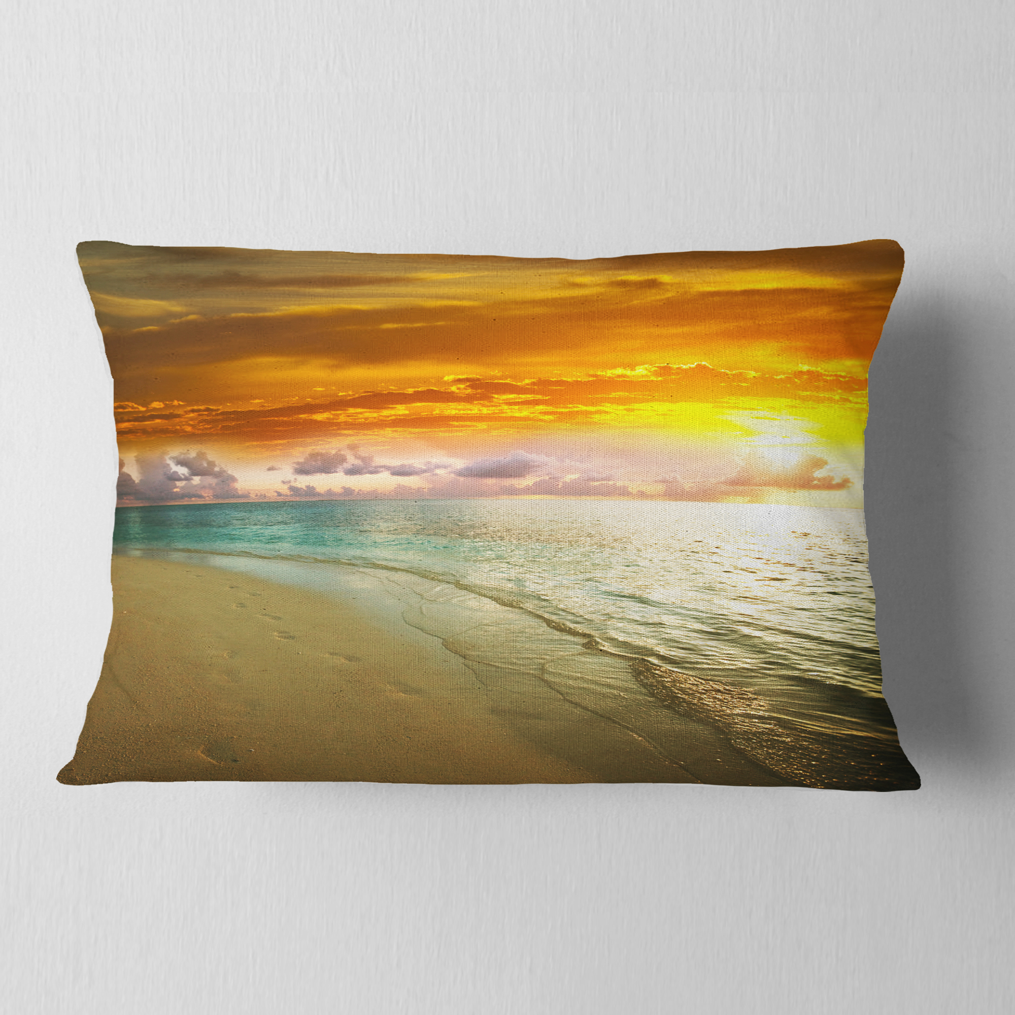 Designart 12" x 20" Multi-color Sea Shore Polyester Throw Pillow