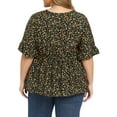 thumbnail image 4 of GRACE & GRANDEUR Women's Plus Size Ditsy Floral Blouse Tie Front V Neck Ruffle Sleeve Peplum Top Summer Babydoll Blouse 1X Black, 4 of 7