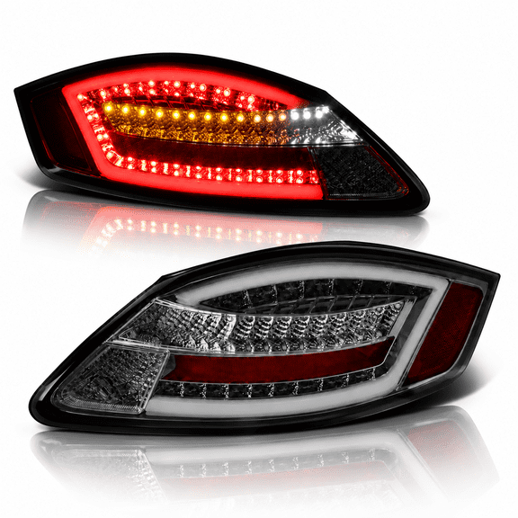 RTMOTO fit for 05-08 987 Boxster/06-08 Cayman S Gen1 LED Bar Dynamic Signal Tail Lights Lamp Premium White Tubes /Crystal Clear/Smoked Lens