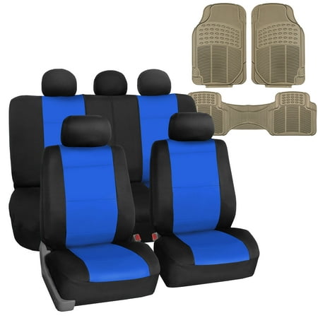 FH Group Car Seat Cover Neoprene Waterproof Pet Proof Full Set Cover Blue w/Floor Mats