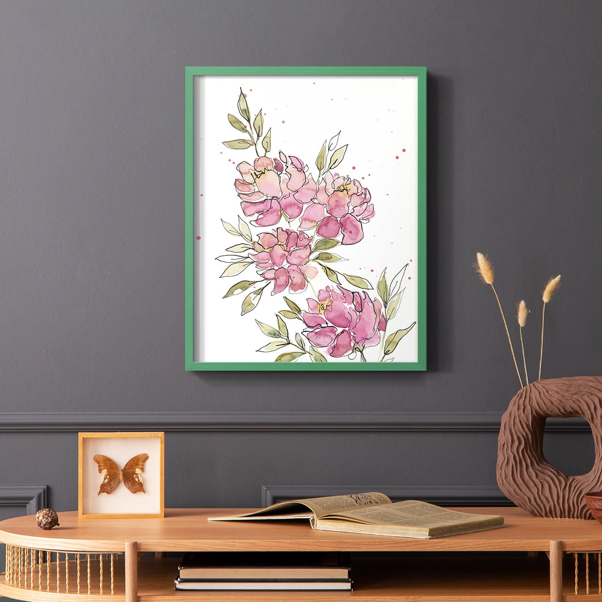 Watercolor Blooms I Framed Print in Green Solid Wood 8 x 10 Framed Print