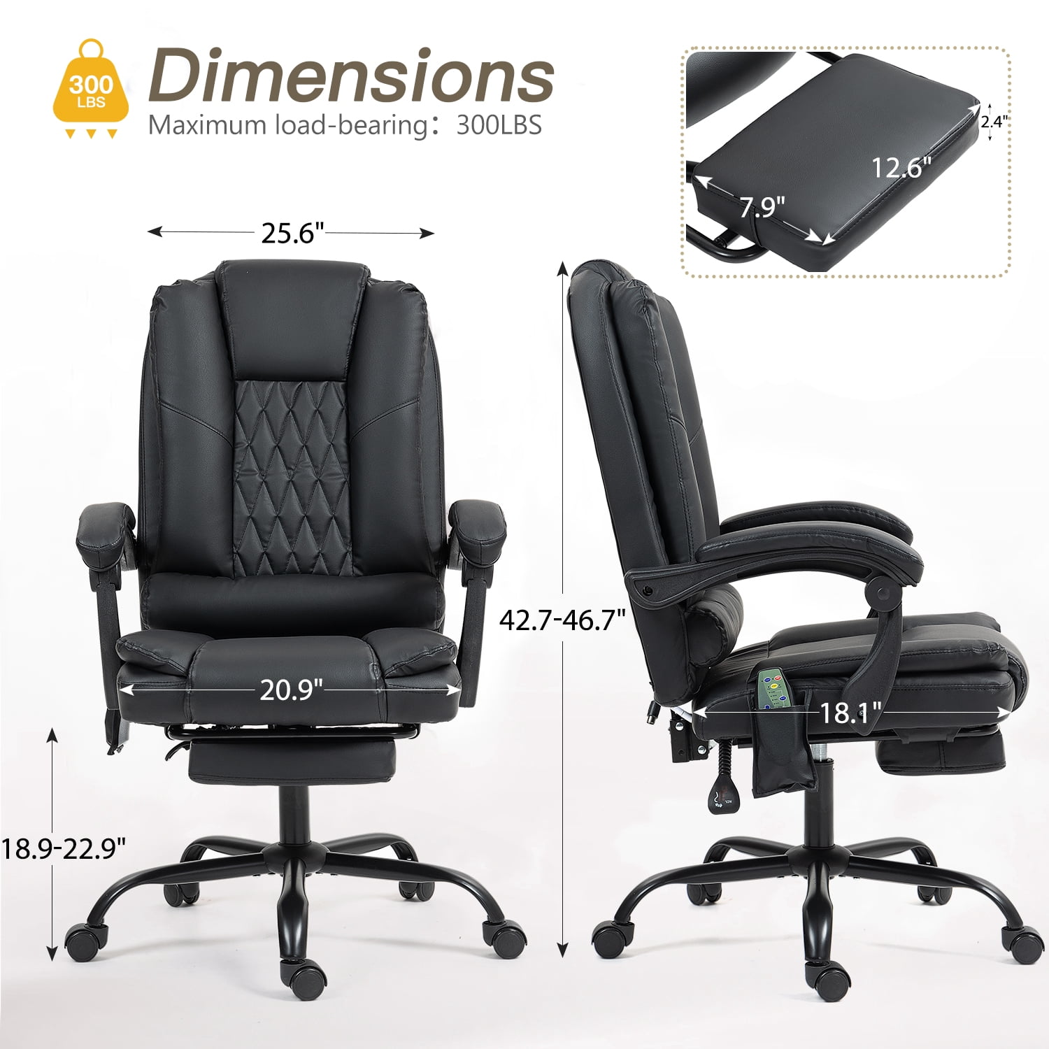 Homhum Ergonomic Office Chair with 6 Massage Points, Executive Office Chairs with Footrest, Black