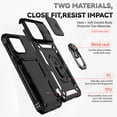 thumbnail image 2 of Heavy Duty Case for iPhone 15 Pro, Rugged PC Soft TPU Military Grade Shockproof Metal Magnetic Car Mount Cover with Camera Lens Sliding Ring Holder Bracket Hinge Protection Case, Black, 2 of 8