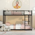 thumbnail image 2 of Bellemave Full Over Full Bunk Bed, Metal Low Bunk Beds Frame Built in Ladder, Floor Bunk Bed with Heavy Duty Slats Support, No Box Spring Required (Black), 2 of 8