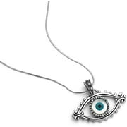 JB.  Sterling Silver Evil Eye Lucky Eye Hamsa Protection Amulet Pendant Necklace, 18" Chain