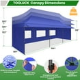 thumbnail image 6 of COBIZI 10x30 Heavy Duty Pop Up Canopy for Party Wedding Outdoor Events, Waterproof 420D PU Oxford UPF 50+, Removable Awning & 5 Sidewalls, Easy Set-Up with 1080D Roller Bag,Dark Blue, 6 of 9