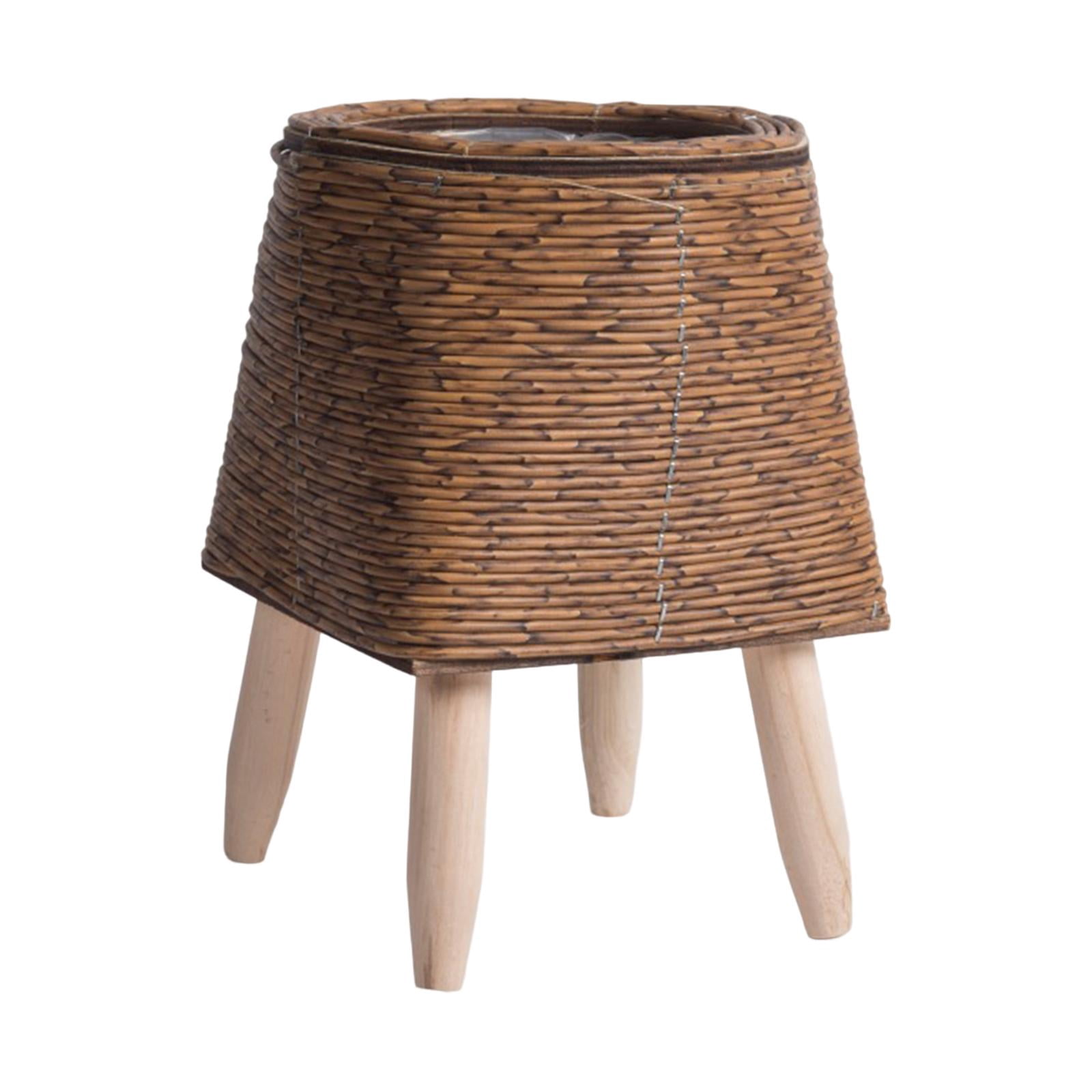 Woven Basket for Plant with Legs Basket Planter Flowerpot Rustic Rattan Basket Flower Pot for Balcony Apartment Drawing Room Decorations Square Dark Brown