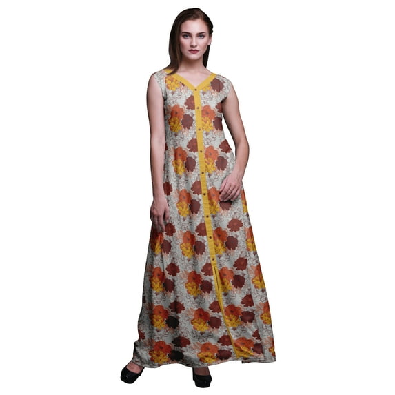 Bimba Floral Printed Front Slit Sleeveless Summer Spring Long Women Beach Dress-XXX-Large