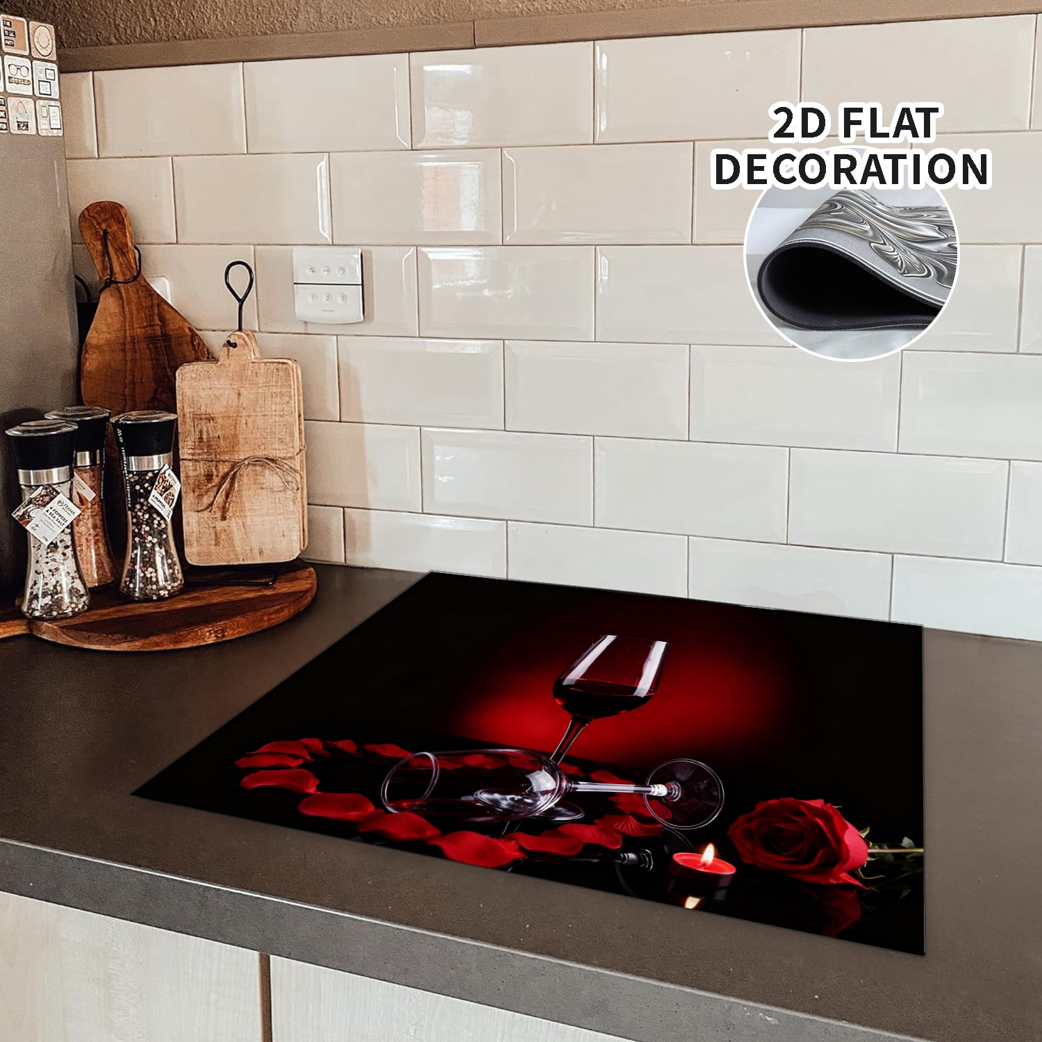 Stove Top Cover for Electric Stove 28×20 Inch Heat Resistant Glass Cooktop Cover Protector Red Wine Rose Design