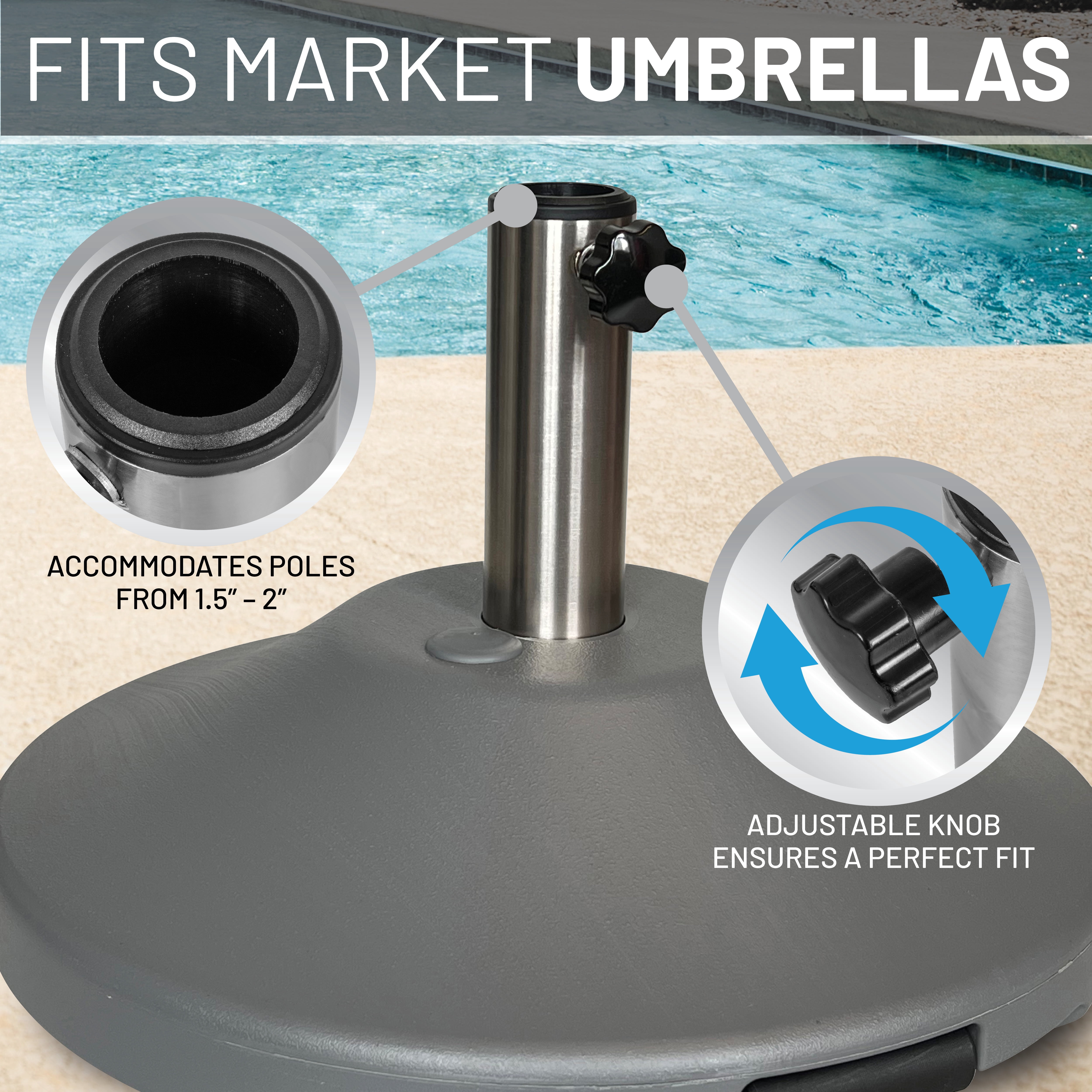 US Weight Premium 50 Pound Prefilled Umbrella Base for Patio Table - Grey