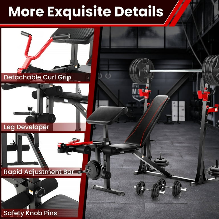 VIBESPARK Adjustable Weight Bench 900LBS Olympic Weight Bench Set with Squat Rack Preacher Curl Leg Extension Full Body Exercise Workout Bench Press