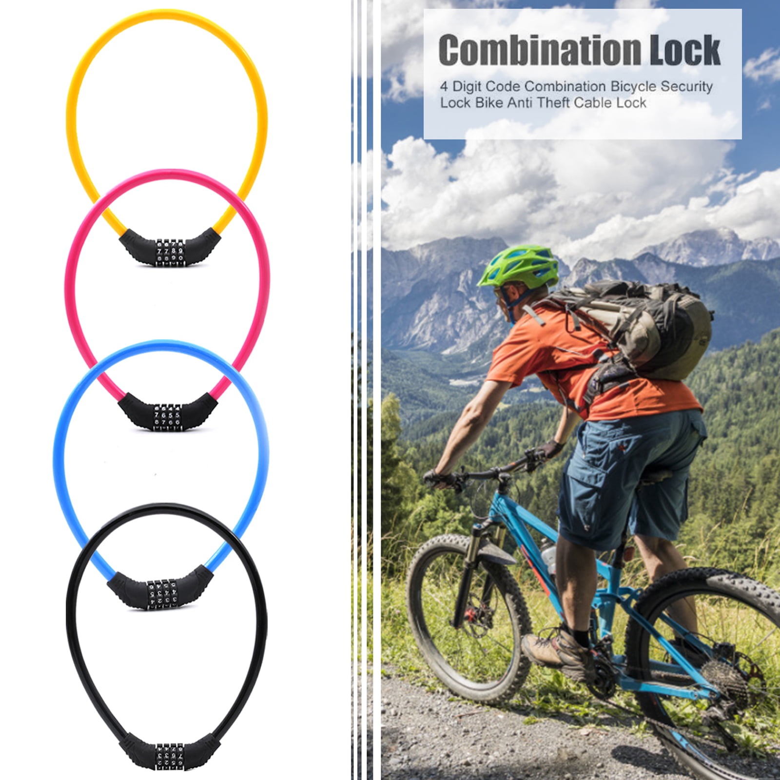 Cycling Bike Lock 4 Digit Combination Code Steel Cable Useful High quality