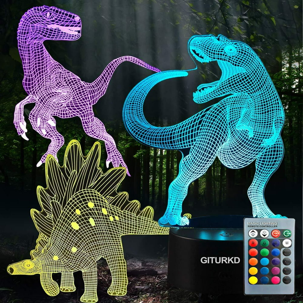 3D Dinosaur Night Light Led Dinosaur Illusion Lamp Three Pattern and 16 Color Change Decor