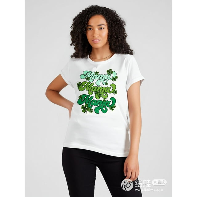Camiseta "Mamá" con estampado de trébol de cuatro hojas para el Día de San Patricio: cuello redondo, top informal para diario con gráficos de trébol, camisetas informales